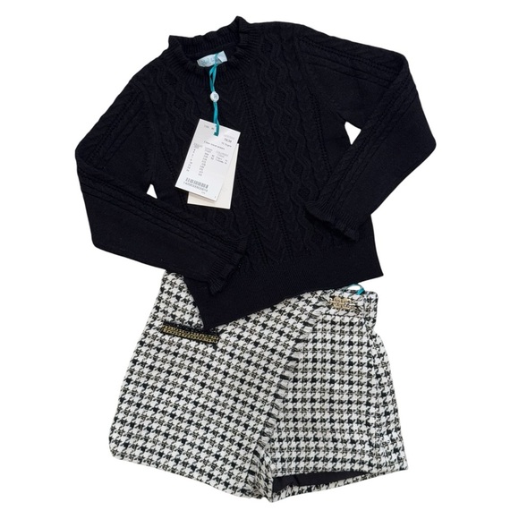 Abel and Lula Girl’s Black Sweater and Houndstooth Skort Set - Picture 1 of 9